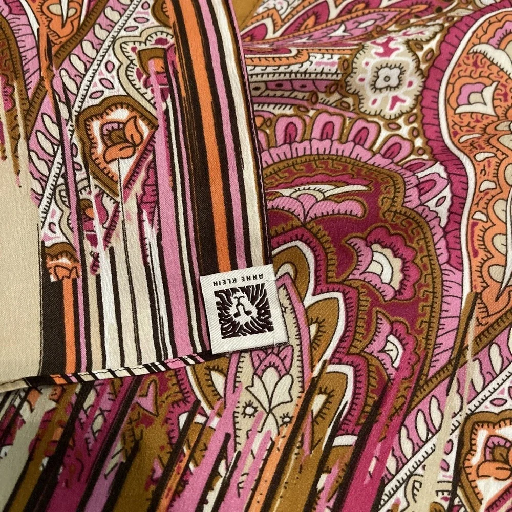 Vtg Anne Klein Rectangular Pink Paisley Floral Scarf 13.5 x 68